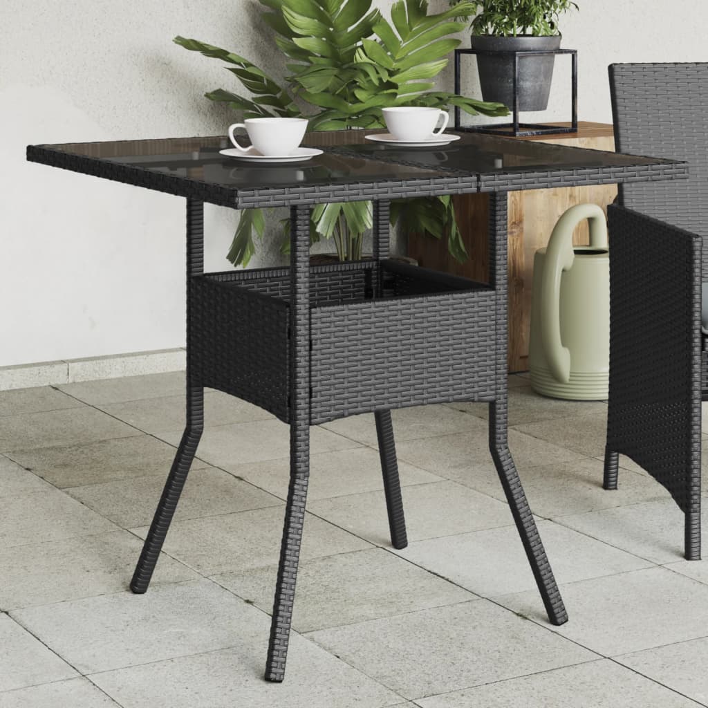 Tavolo da Giardino Piano in Vetro Nero 80x80x75 cm Polyrattan - homemem39