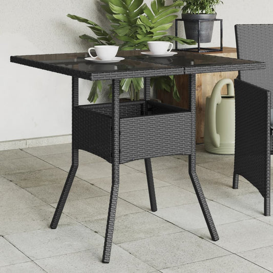 Tavolo da Giardino Piano in Vetro Nero 80x80x75 cm Polyrattan - homemem39