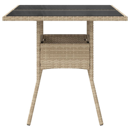 Tavolo da Giardino con Piano Vetro Beige 80x80x75 cm Polyrattan - homemem39