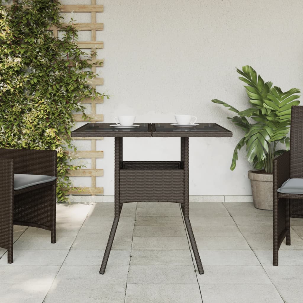 Tavolo da Giardino Piano Vetro Marrone 80x80x75 cm Polyrattan - homemem39