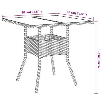 Tavolo da Giardino Piano Vetro Marrone 80x80x75 cm Polyrattan - homemem39