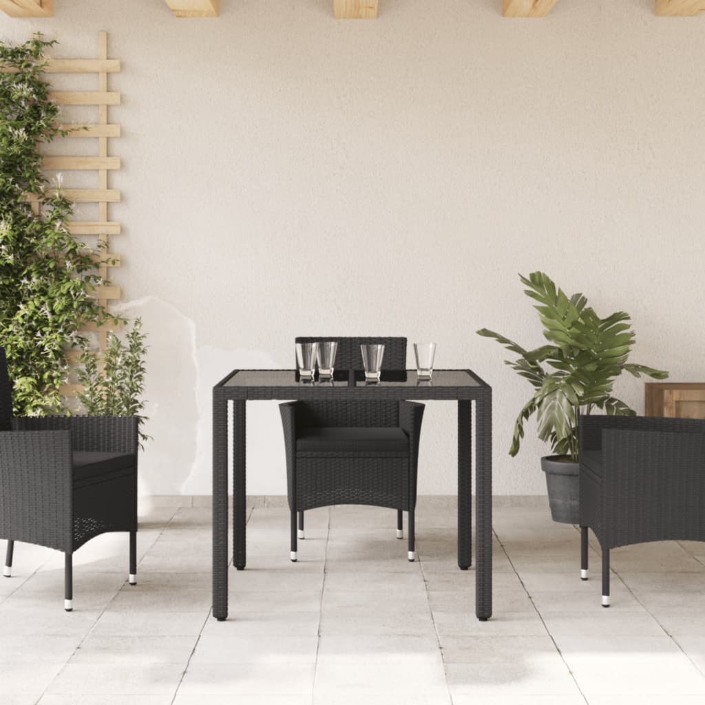 Tavolo da Giardino Piano in Vetro Nero 90x90x75 cm Polyrattan - homemem39