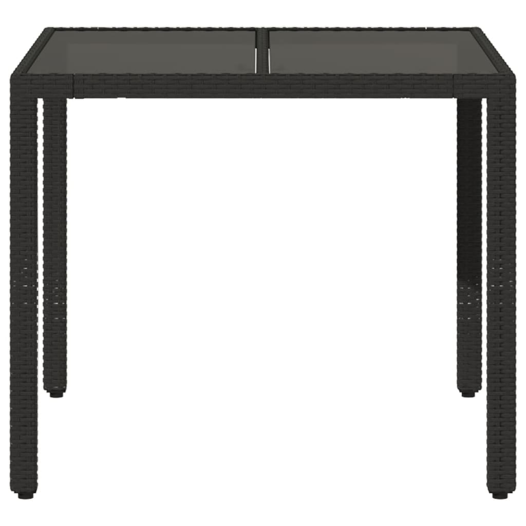 Tavolo da Giardino Piano in Vetro Nero 90x90x75 cm Polyrattan - homemem39