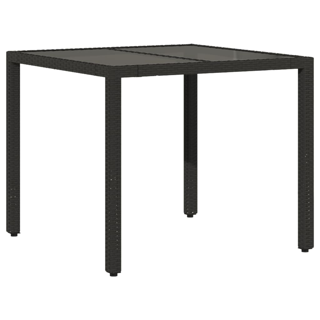 Tavolo da Giardino Piano in Vetro Nero 90x90x75 cm Polyrattan - homemem39