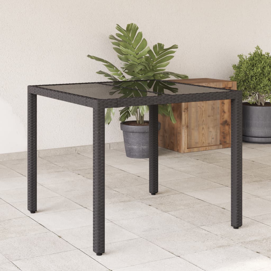 Tavolo da Giardino Piano in Vetro Nero 90x90x75 cm Polyrattan - homemem39