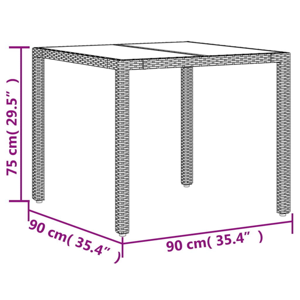 Tavolo da Giardino Piano in Vetro Grigio 90x90x75 cm Polyrattan - homemem39