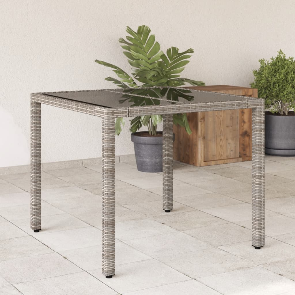 Tavolo da Giardino Piano in Vetro Grigio 90x90x75 cm Polyrattan - homemem39