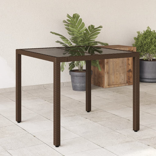 Tavolo da Giardino Piano in Vetro Marrone 90x90x75cm Polyrattan - homemem39