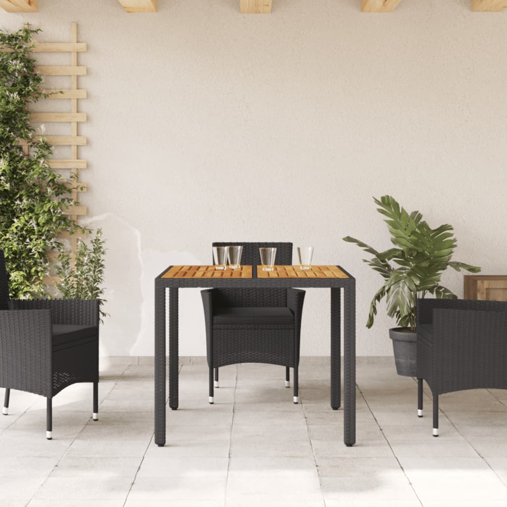 Tavolo Giardino Piano Legno Acacia Nero 90x90x75 cm Polyrattan - homemem39