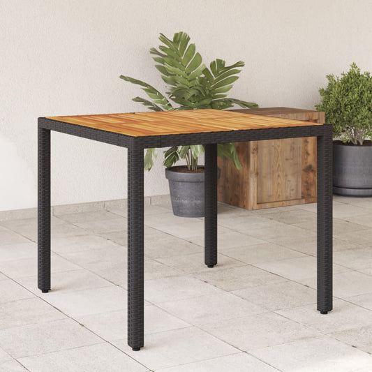 Tavolo Giardino Piano Legno Acacia Nero 90x90x75 cm Polyrattan - homemem39