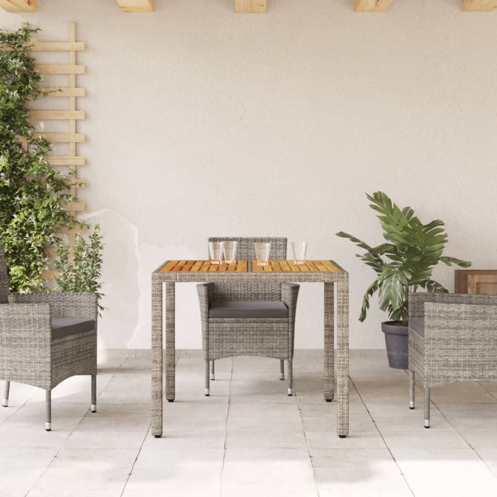 Tavolo Giardino Piano Legno Acacia Grigio 90x90x75cm Polyrattan - homemem39