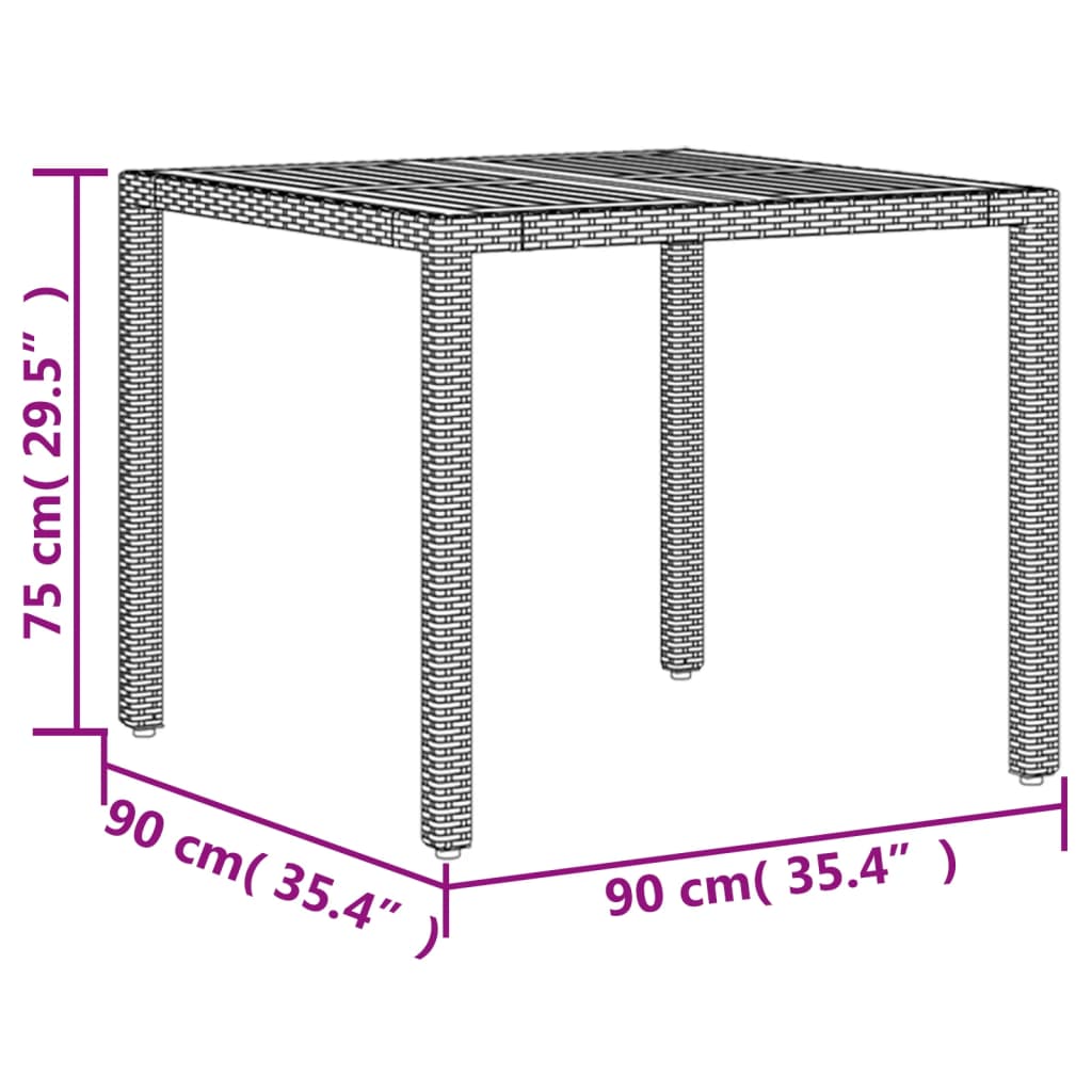 Tavolo Giardino Piano Legno Acacia Grigio 90x90x75cm Polyrattan - homemem39