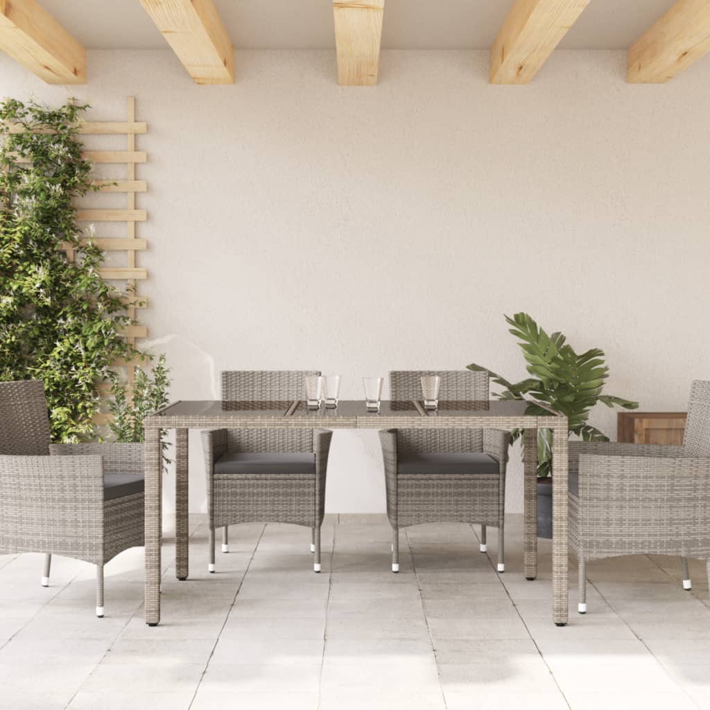 Tavolo da Giardino Piano in Vetro Grigio 150x90x75cm Polyrattan - homemem39