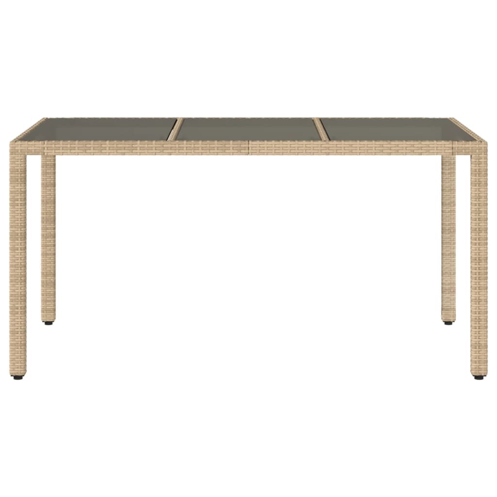 Tavolo da Giardino Piano in Vetro Beige 150x90x75 cm Polyrattan - homemem39