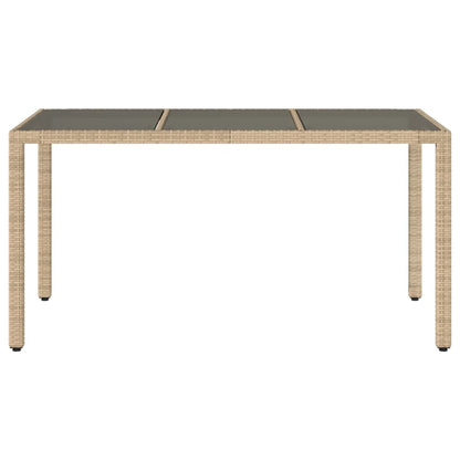 Tavolo da Giardino Piano in Vetro Beige 150x90x75 cm Polyrattan - homemem39