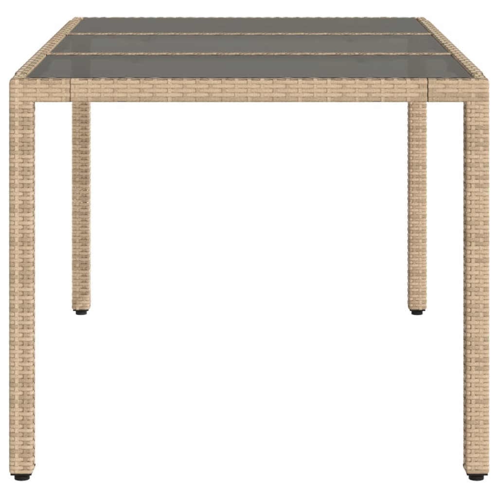 Tavolo da Giardino Piano in Vetro Beige 150x90x75 cm Polyrattan - homemem39