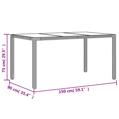 Tavolo da Giardino Piano in Vetro Beige 150x90x75 cm Polyrattan - homemem39