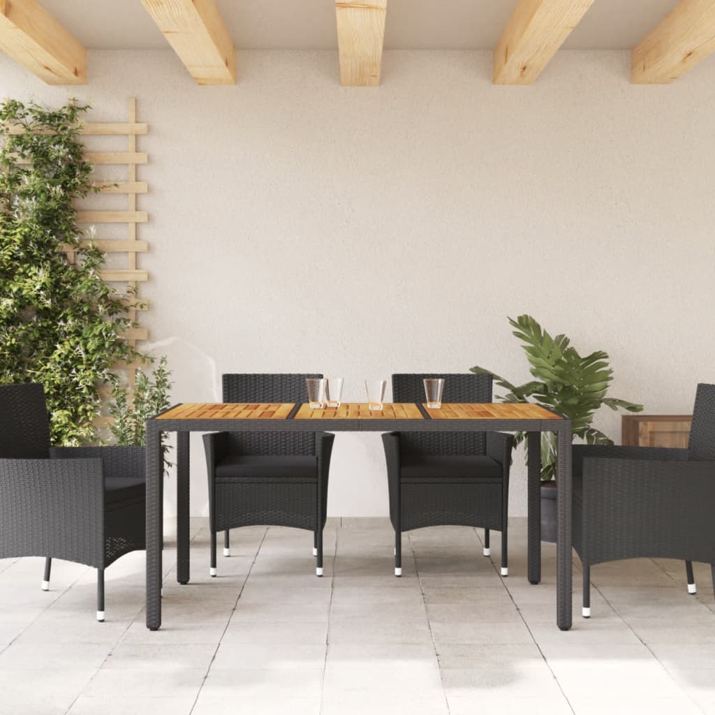 Tavolo Giardino Piano Legno Acacia Nero 150x90x75 cm Polyrattan - homemem39