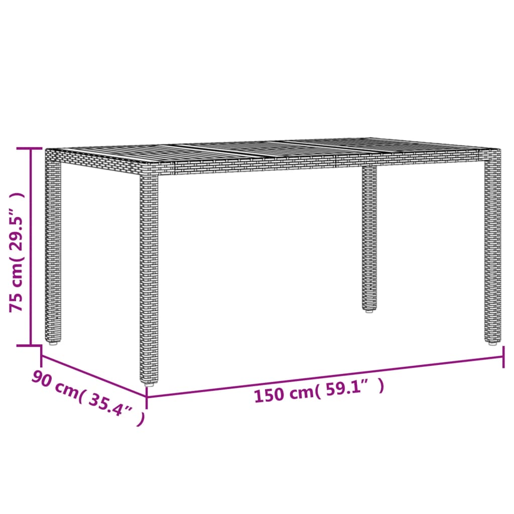 Tavolo Giardino Piano Legno Acacia Nero 150x90x75 cm Polyrattan - homemem39