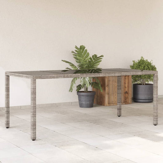 Tavolo da Giardino Piano in Vetro Grigio 190x90x75cm Polyrattan - homemem39