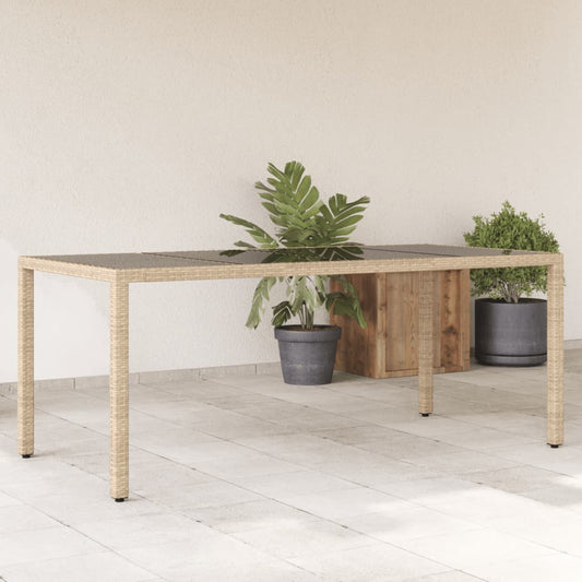 Tavolo da Giardino Piano in Vetro Beige 190x90x75 cm Polyrattan - homemem39