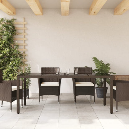 Tavolo Giardino Piano in Vetro Marrone 190x90x75 cm Polyrattan - homemem39