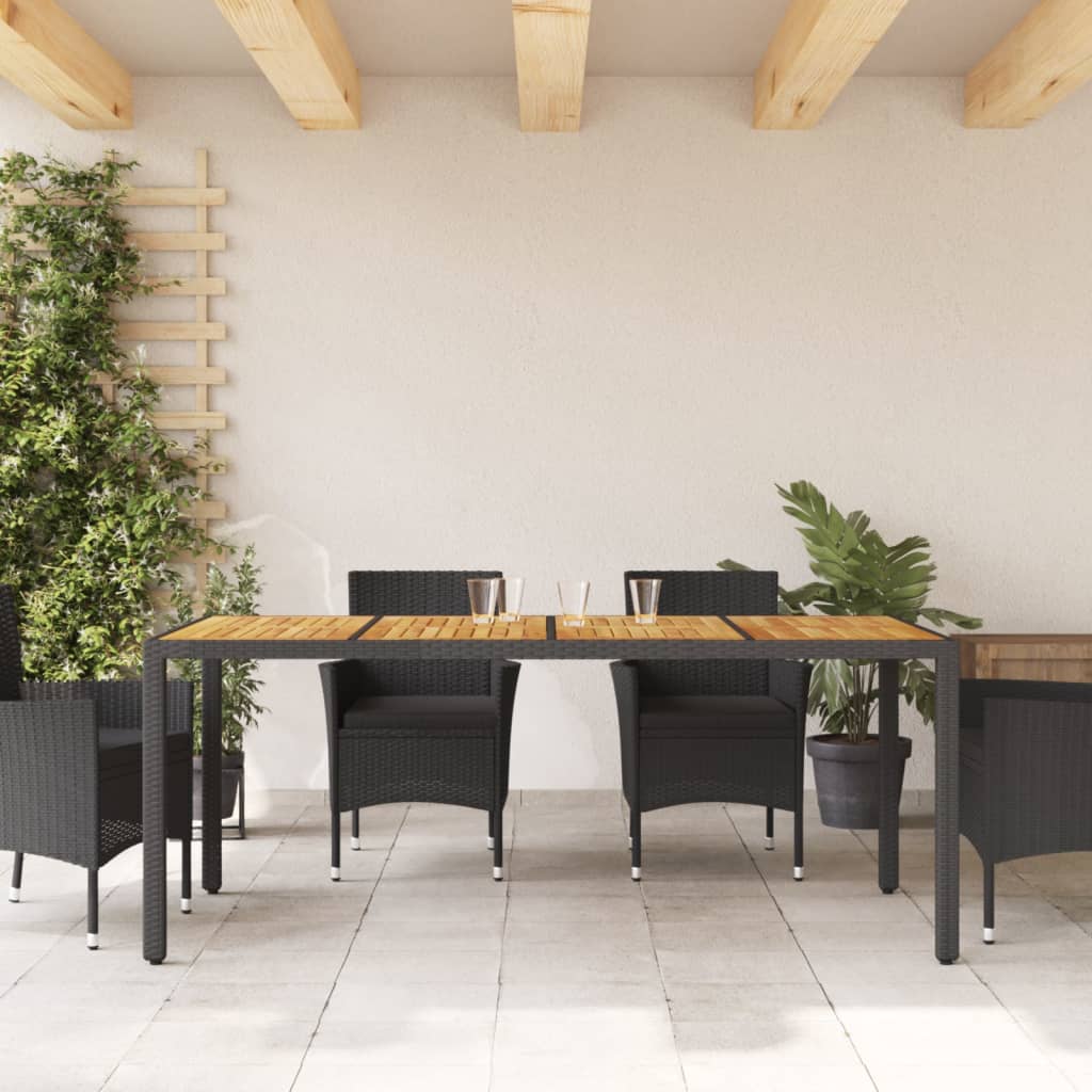 Tavolo Giardino Piano Legno Acacia Nero 190x90x75 cm Polyrattan - homemem39