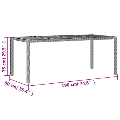 Tavolo Giardino Piano Legno Acacia Nero 190x90x75 cm Polyrattan - homemem39