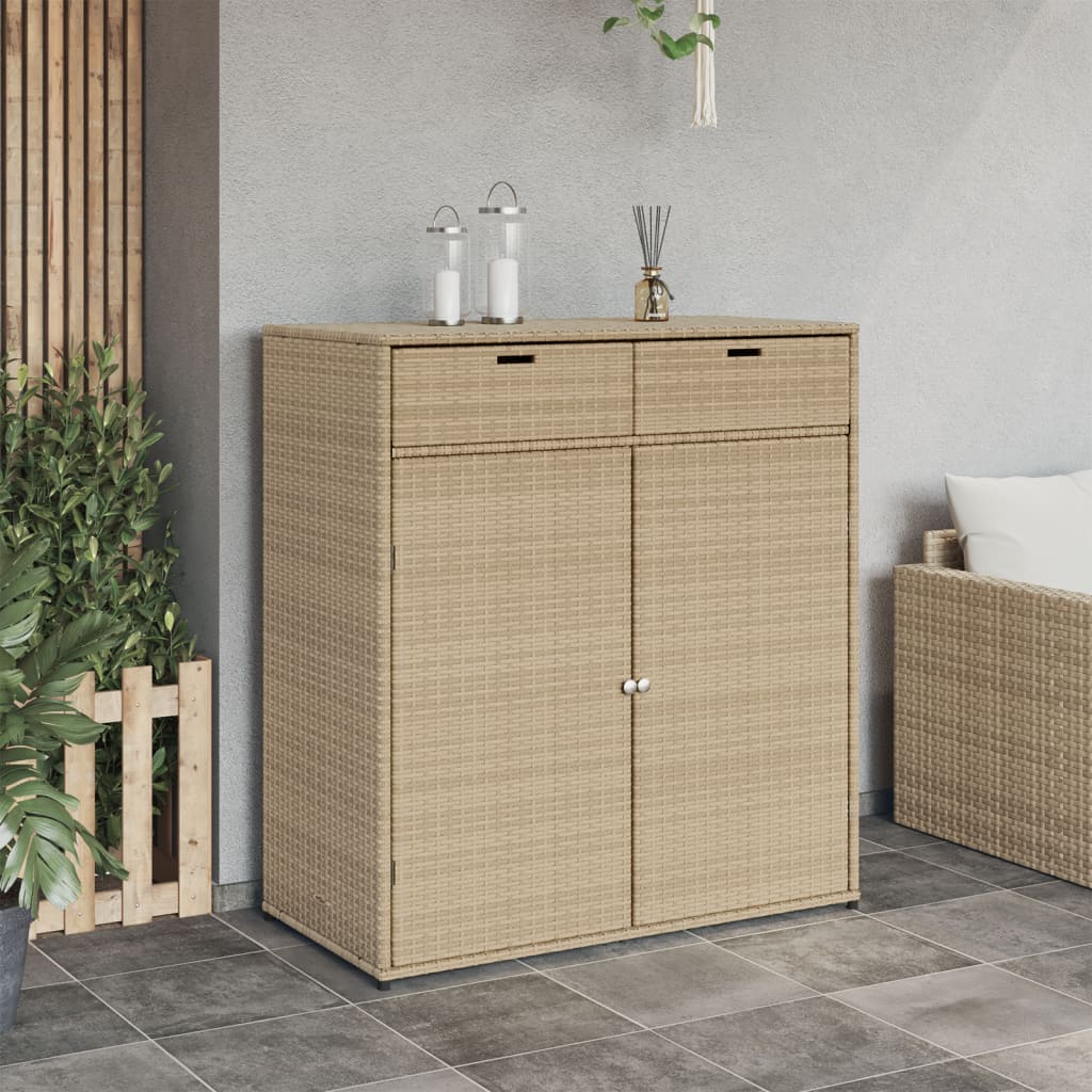 Armadietto Portaoggetti Giardino Beige 105x55x113cm Polyrattan