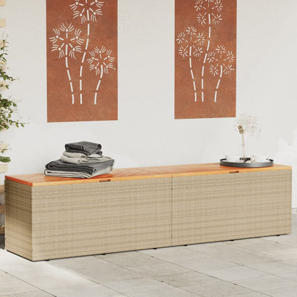 Contenitore da Giardino Beige 220x50x54 cm Polyrattan e Acacia - homemem39