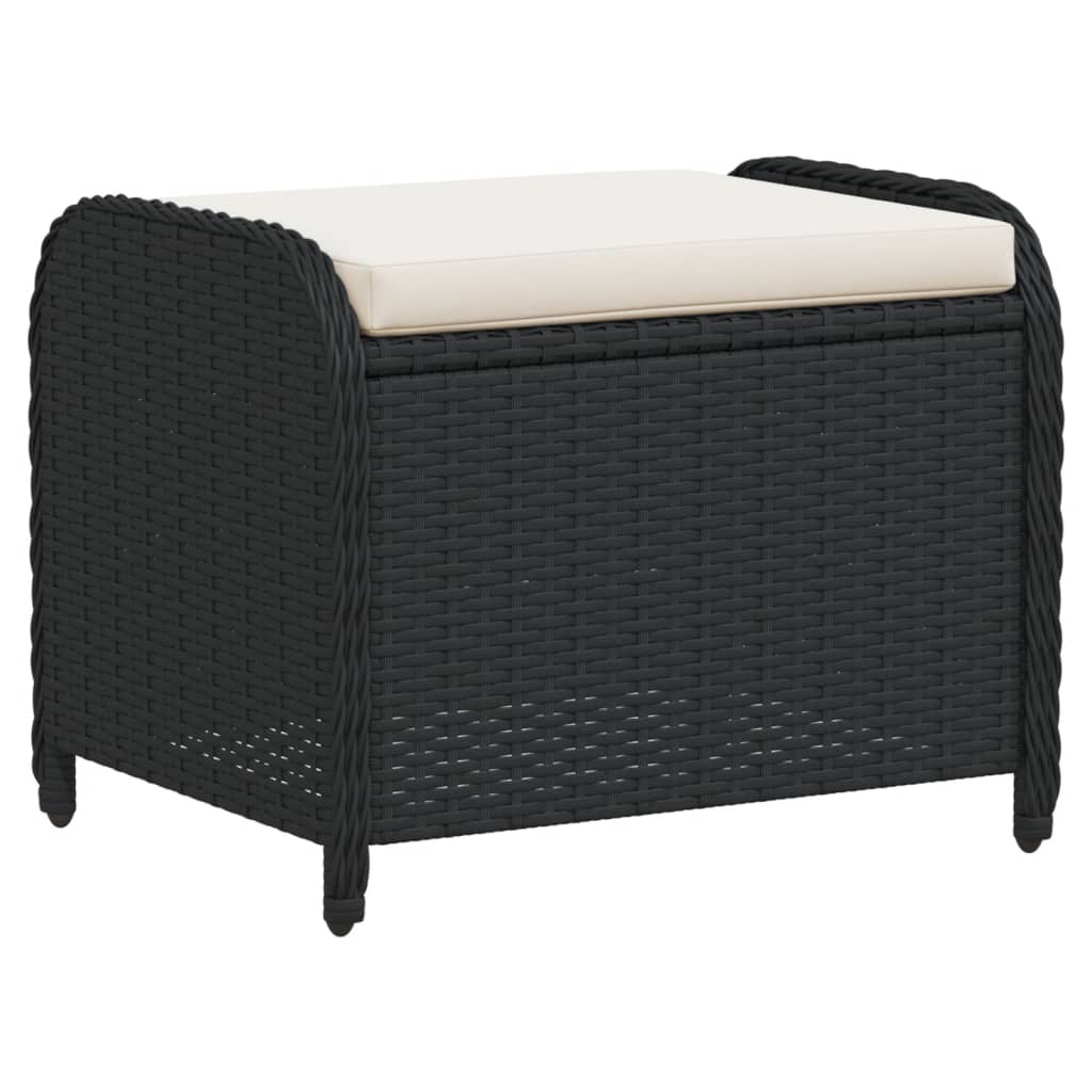 Sgabello Giardino con Cuscino Nero 58x46x46 cm in Polyrattan - homemem39