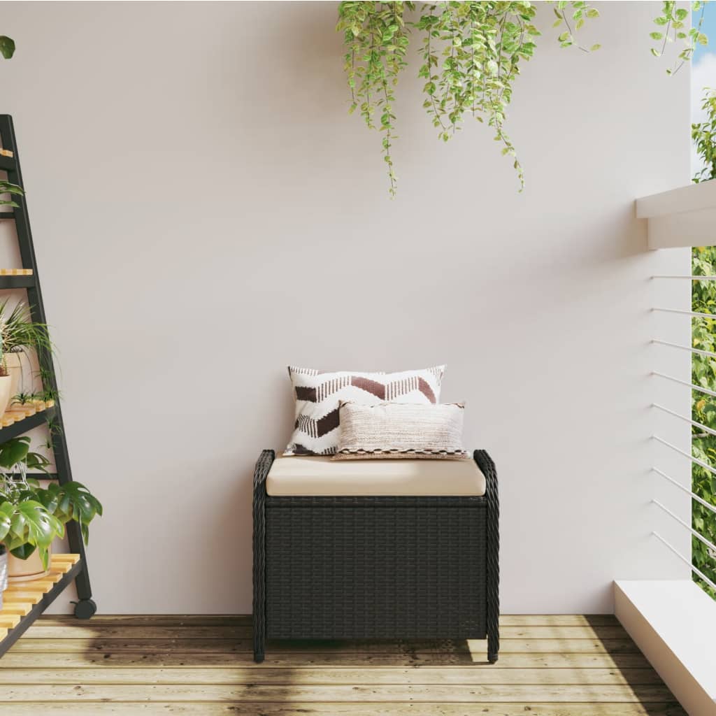 Sgabello Giardino con Cuscino Nero 58x46x46 cm in Polyrattan - homemem39