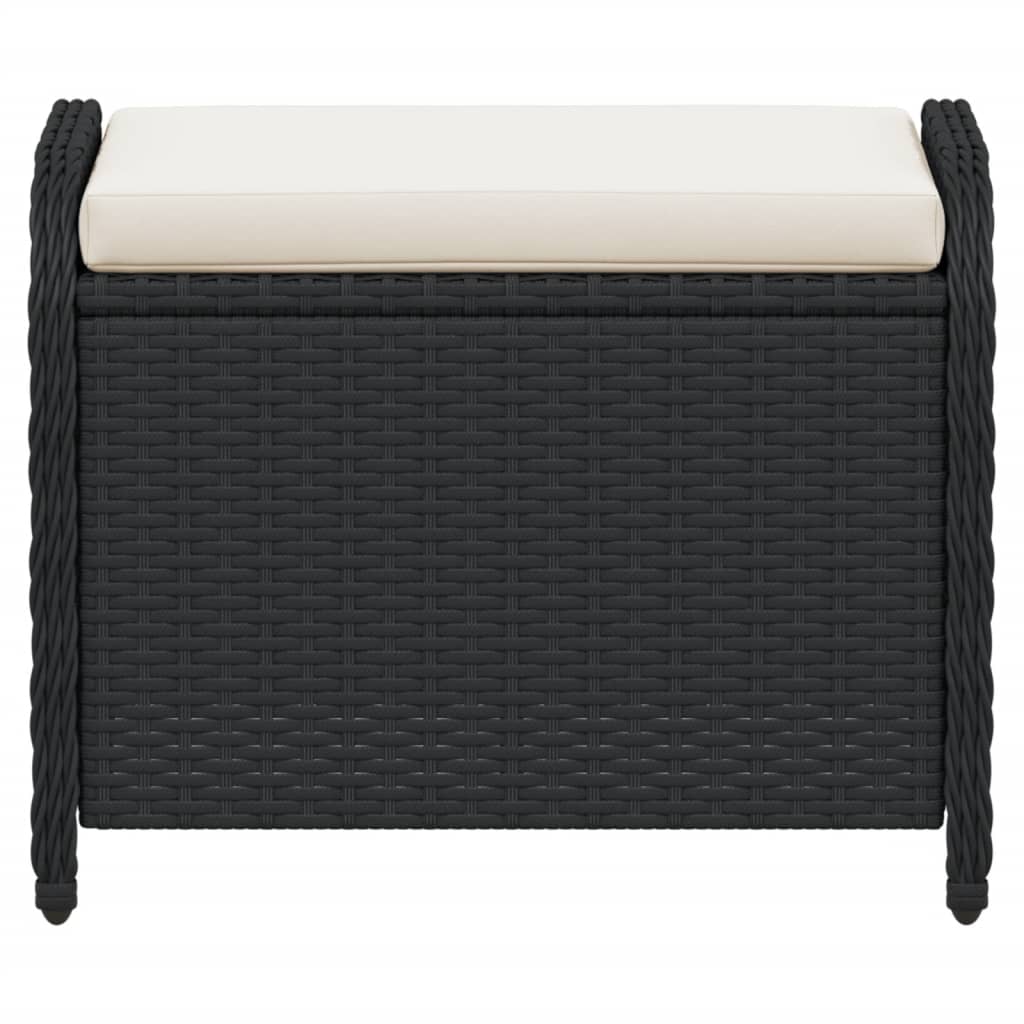 Sgabello Giardino con Cuscino Nero 58x46x46 cm in Polyrattan - homemem39