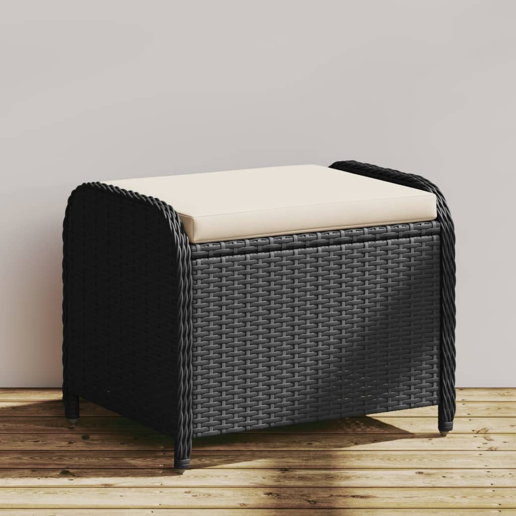 Sgabello Giardino con Cuscino Nero 58x46x46 cm in Polyrattan - homemem39