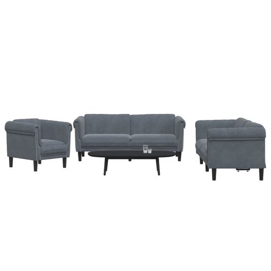 Set di Divani 3 pz Grigio Scuro in Velluto - homemem39