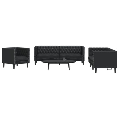 Set Divani Chesterfield 3pz Nero in Similpelle