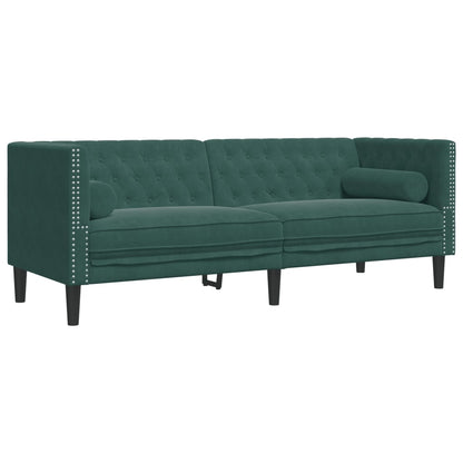 Set Divani Chesterfield 3pz con Cuscini Verde Scuro Velluto - homemem39