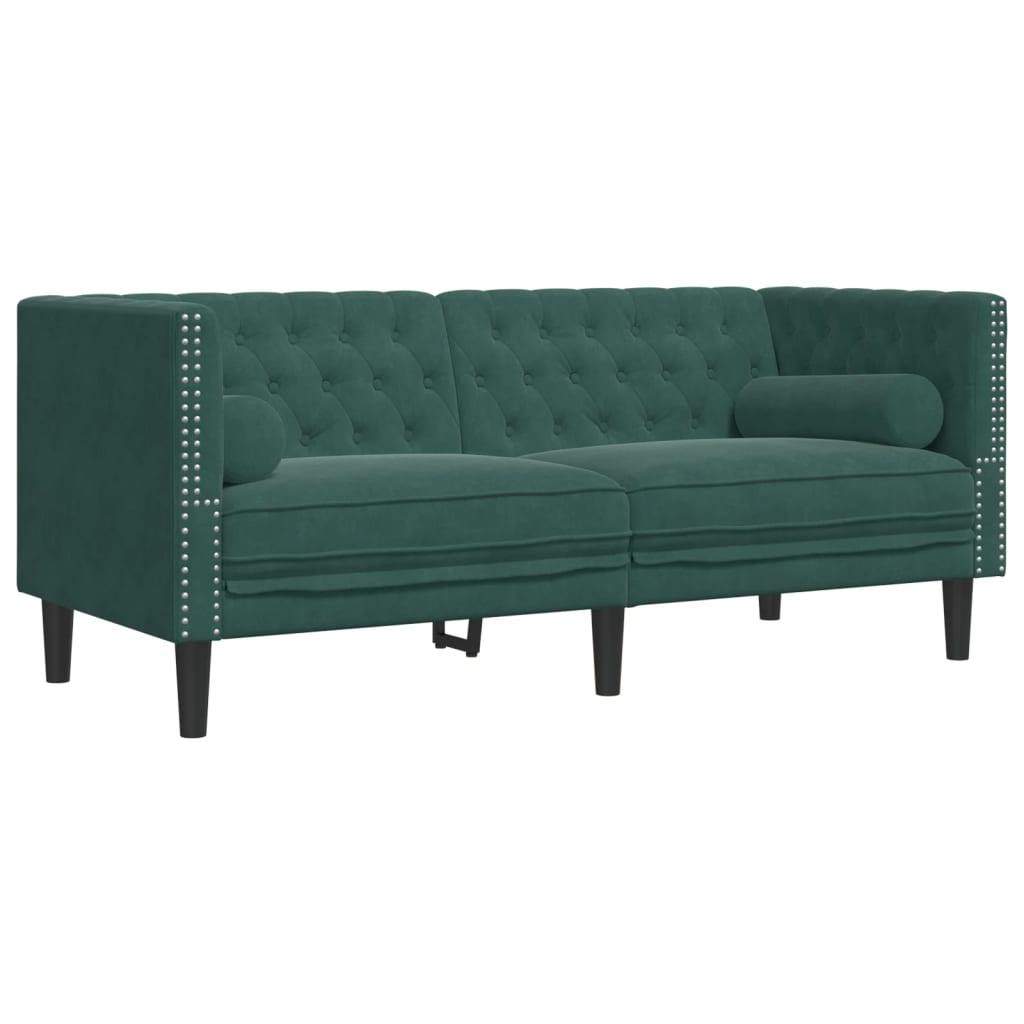 Set Divani Chesterfield 3pz con Cuscini Verde Scuro Velluto - homemem39