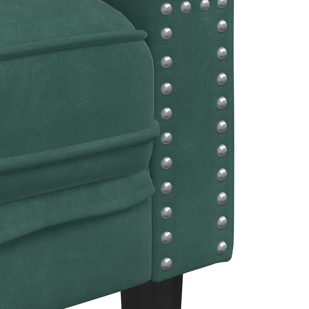 Set Divani Chesterfield 3pz con Cuscini Verde Scuro Velluto