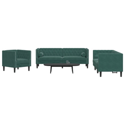 Set Divani Chesterfield 3pz con Cuscini Verde Scuro Velluto - homemem39