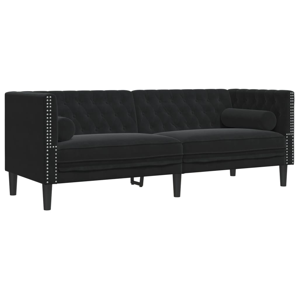 Set Divani Chesterfield 3pz con Cuscini Nero Velluto - homemem39