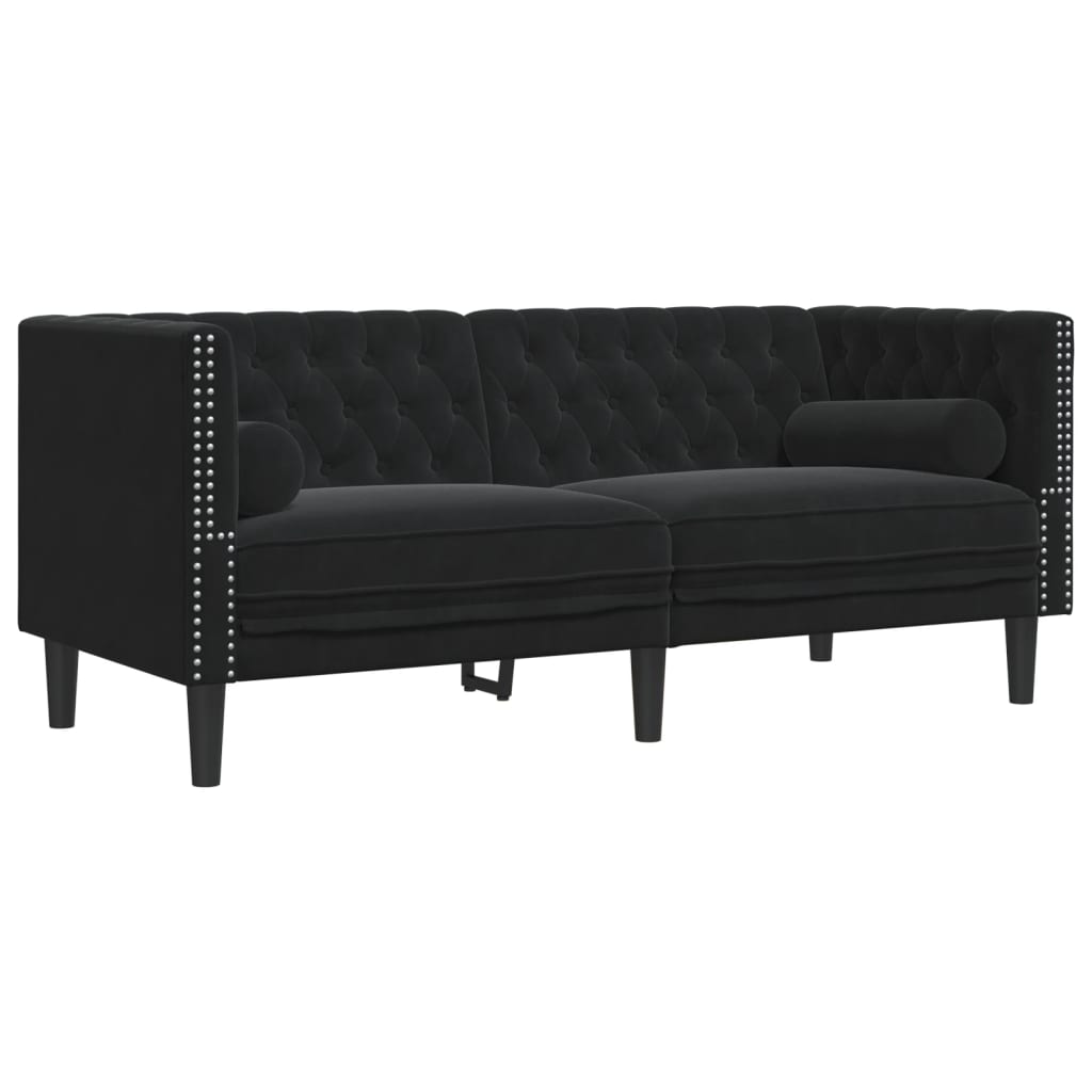 Set Divani Chesterfield 3pz con Cuscini Nero Velluto - homemem39