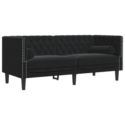 Set Divani Chesterfield 3pz con Cuscini Nero Velluto - homemem39