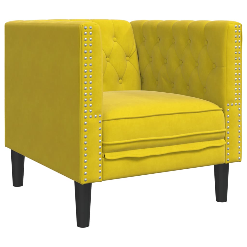 Set Divani Chesterfield 3pz con Cuscini Giallo Velluto