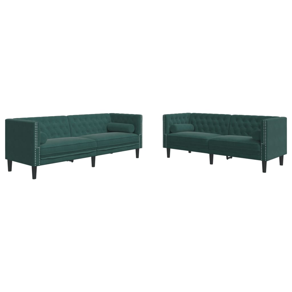 Set Divani Chesterfield 2pz con Cuscini Verde Scuro Velluto