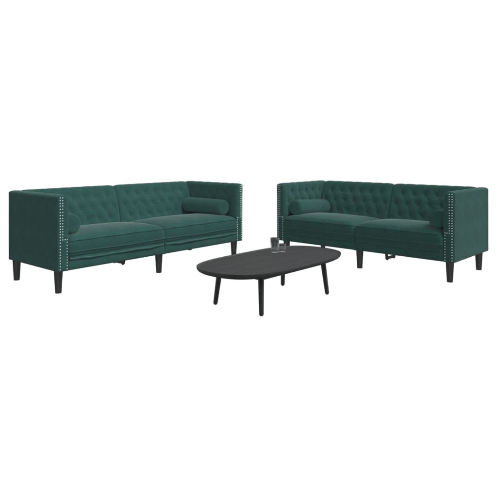 Set Divani Chesterfield 2pz con Cuscini Verde Scuro Velluto - homemem39