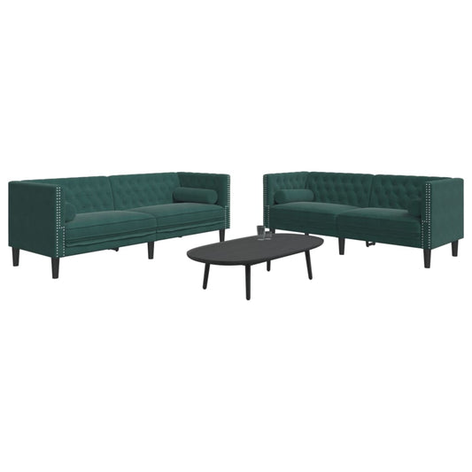 Set Divani Chesterfield 2pz con Cuscini Verde Scuro Velluto