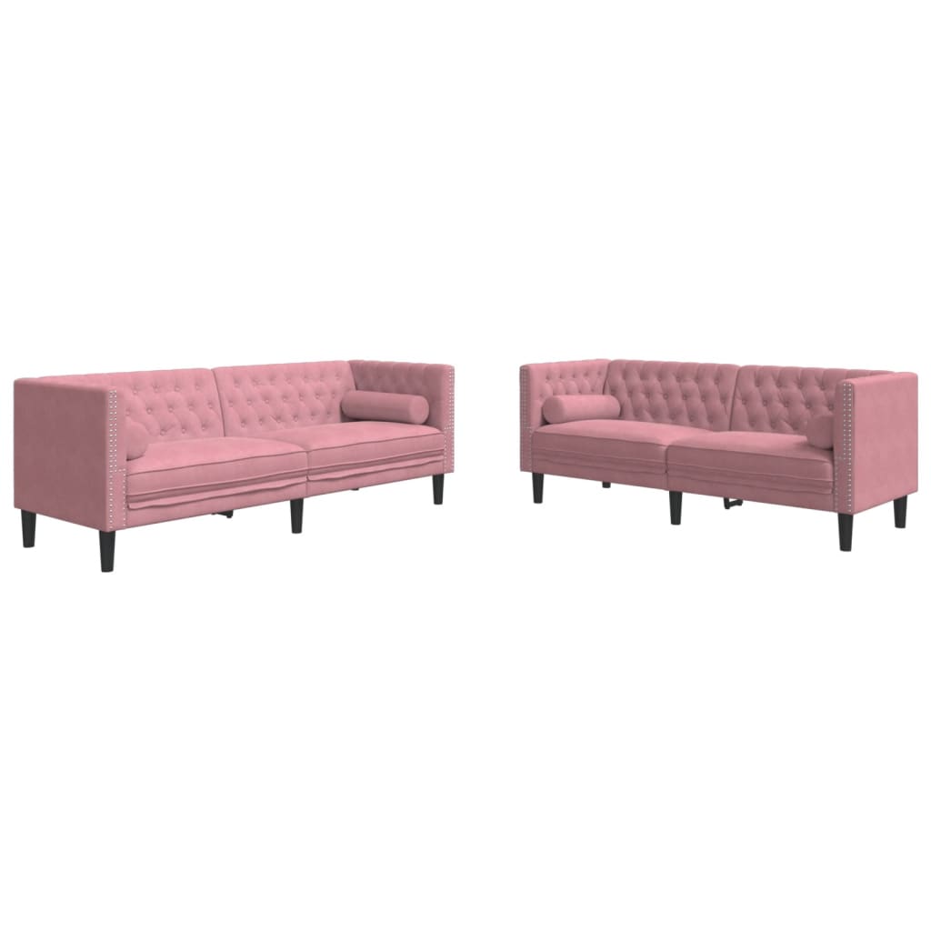 Set Divani Chesterfield 2pz con Cuscini Rosa Velluto - homemem39