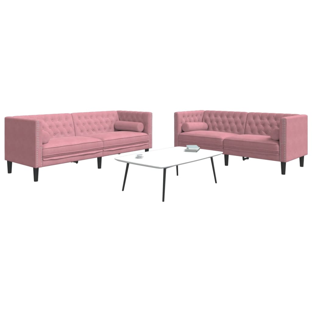 Set Divani Chesterfield 2pz con Cuscini Rosa Velluto - homemem39