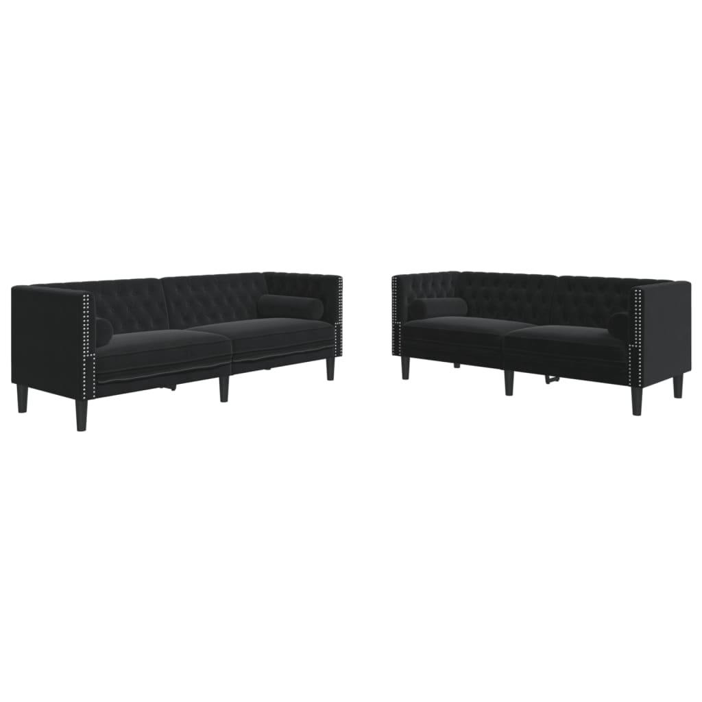 Set Divani Chesterfield 2pz con Cuscini Nero Velluto - homemem39